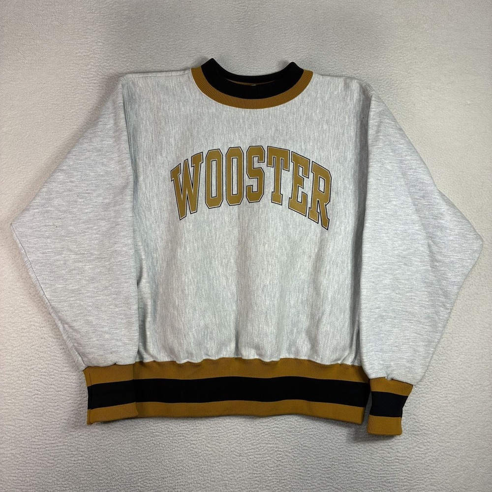 Vintage Wooster College Crewneck Sweatshirt Men XL Grey Reverse Weave USA 90s